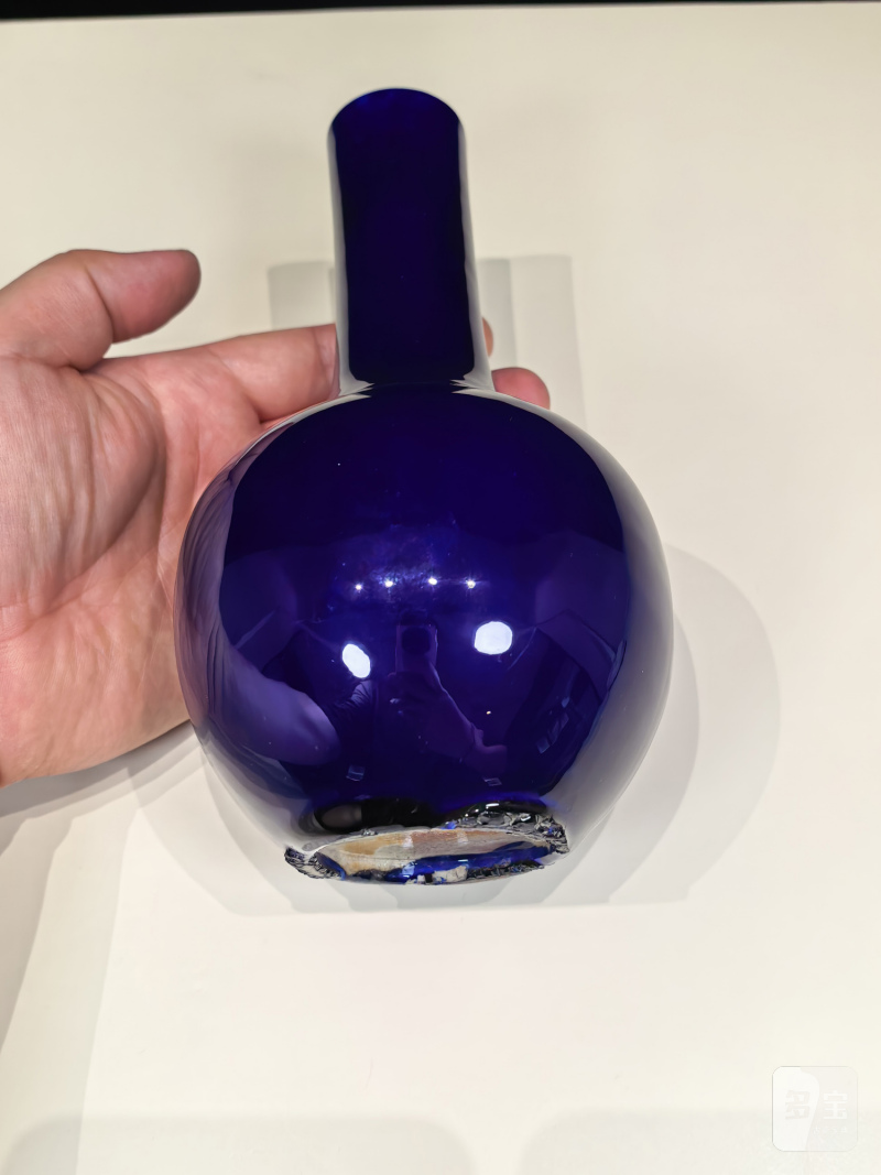 清早期 宝石蓝釉仿料器天球瓶 - 图7